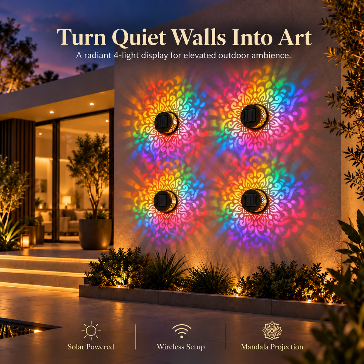 LED Mandala Ambient Solar Fence Light  (Pack of 4 )