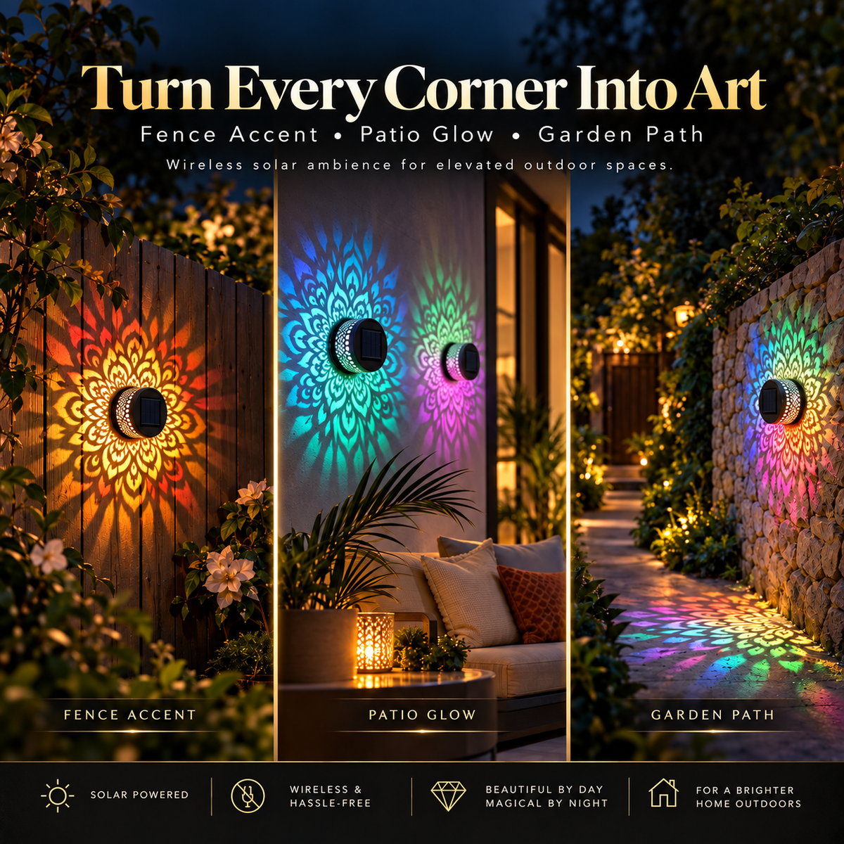 LED Mandala Ambient Solar Fence Light  (Pack of 4 )