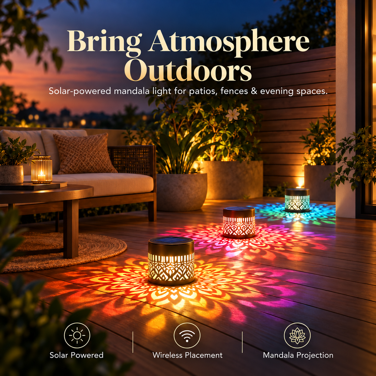 LED Mandala Ambient Solar Fence Light  (Pack of 4 )