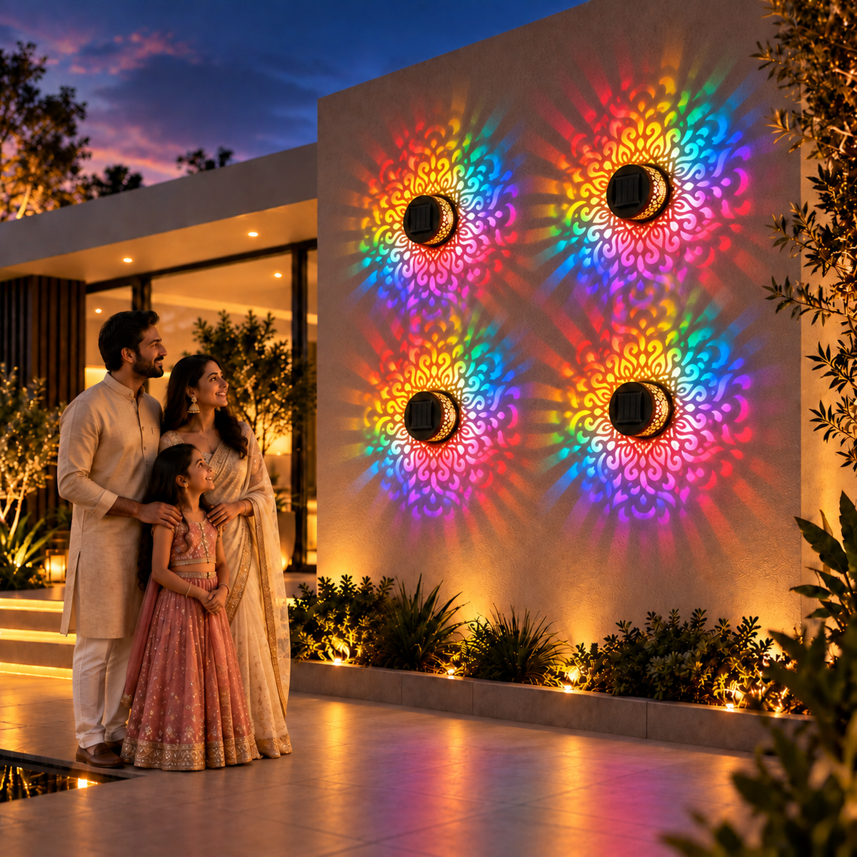 LED Mandala Ambient Solar Fence Light  (Pack of 4 )