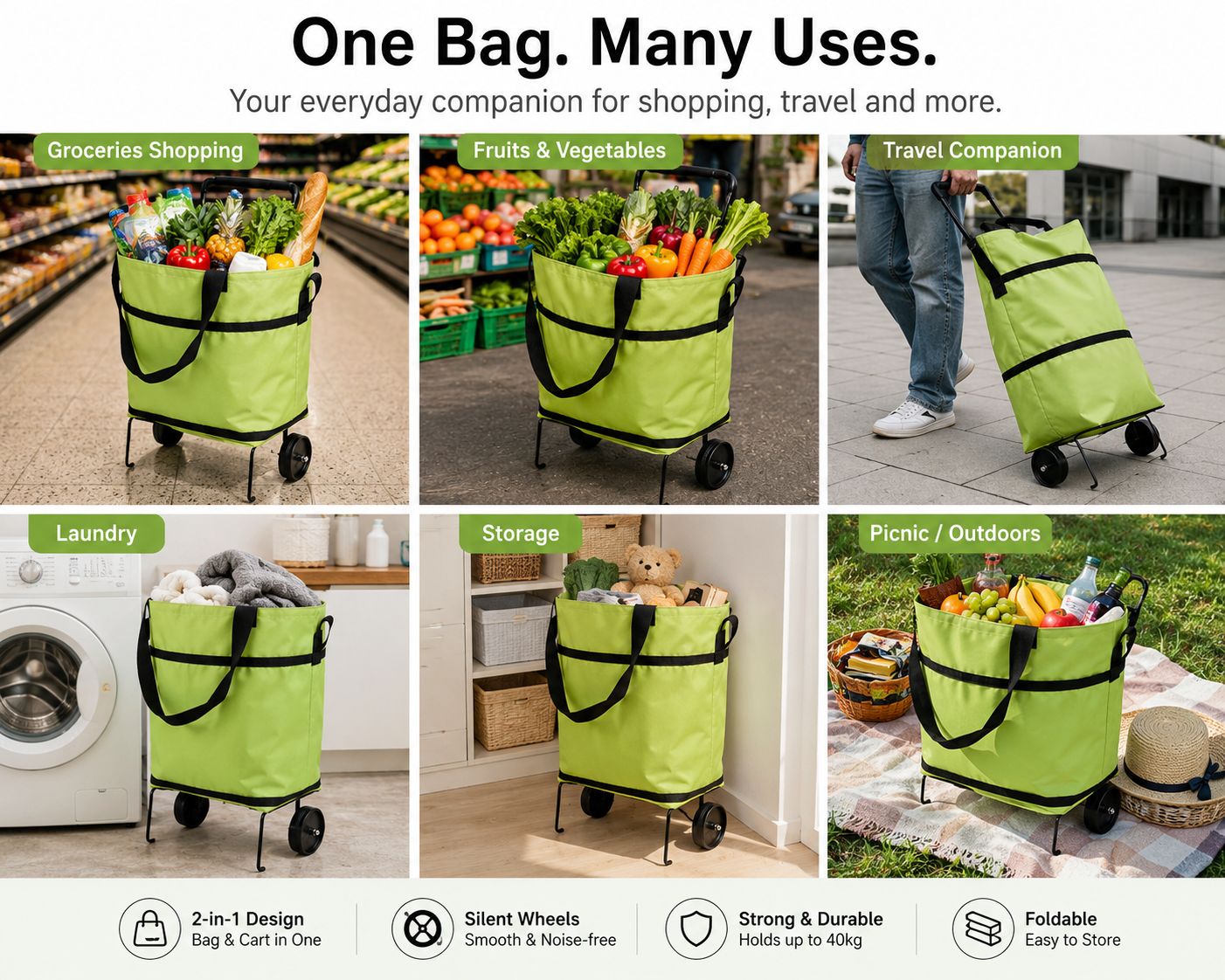EcoFriendly Foldable Shopping Bag with Wheels